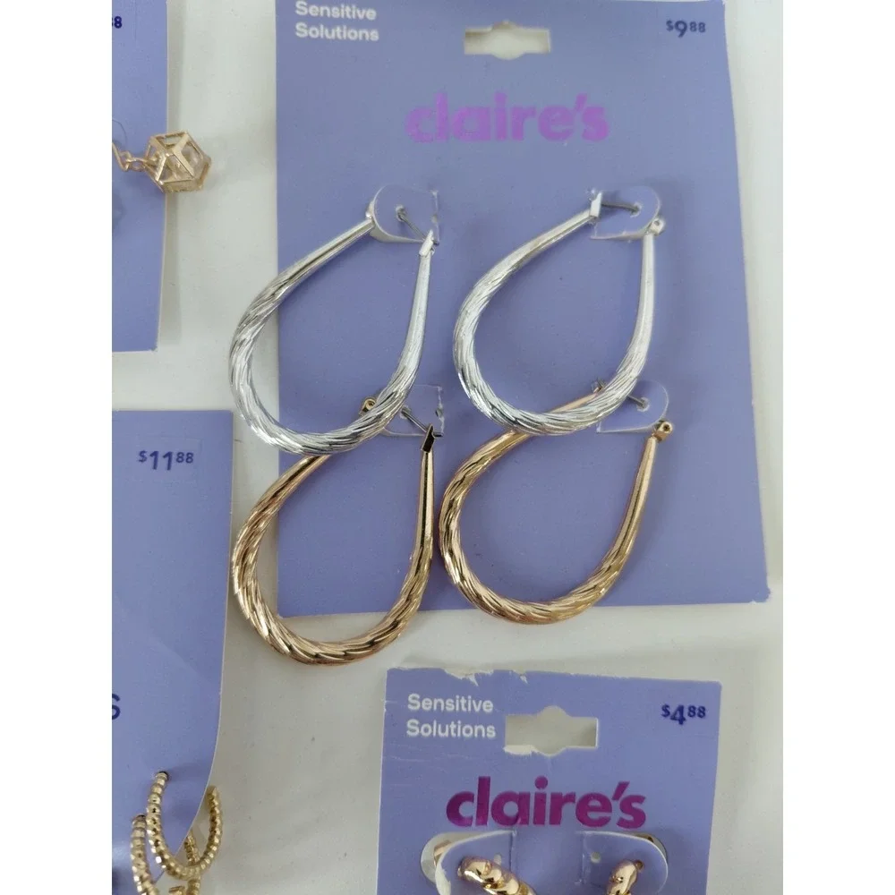 HUGE Lot Claire's Earrings Silver Gold 16 Pair $53 value Sensitive Solutions NWT
